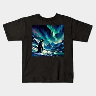 Penguin in the Northern Lights Kids T-Shirt